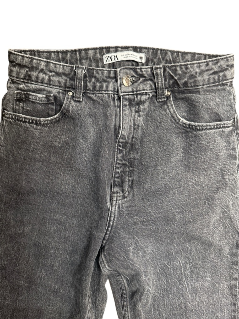 ZARA High Waisted Gray Washed Jeans Straight Leg Vintage Style Size 6 - Picture 3 of 4
